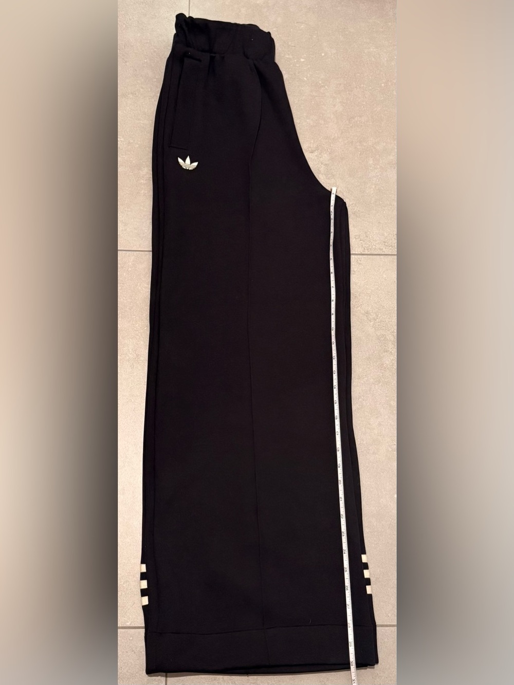 Adidas Black Wide-Leg Track Pants with Contrast Hem Stripes - Picture 8 of 9